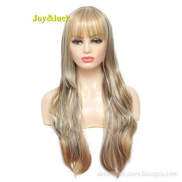 Ombre Blonde With Bangs Wholesale Wigs for Women Cosplay Wigs Party Piano Blonde Brown Long Natural Straight Synthetic Hair Wigs